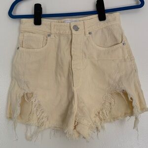 Zara Light Yellow Frayed Jean Shorts